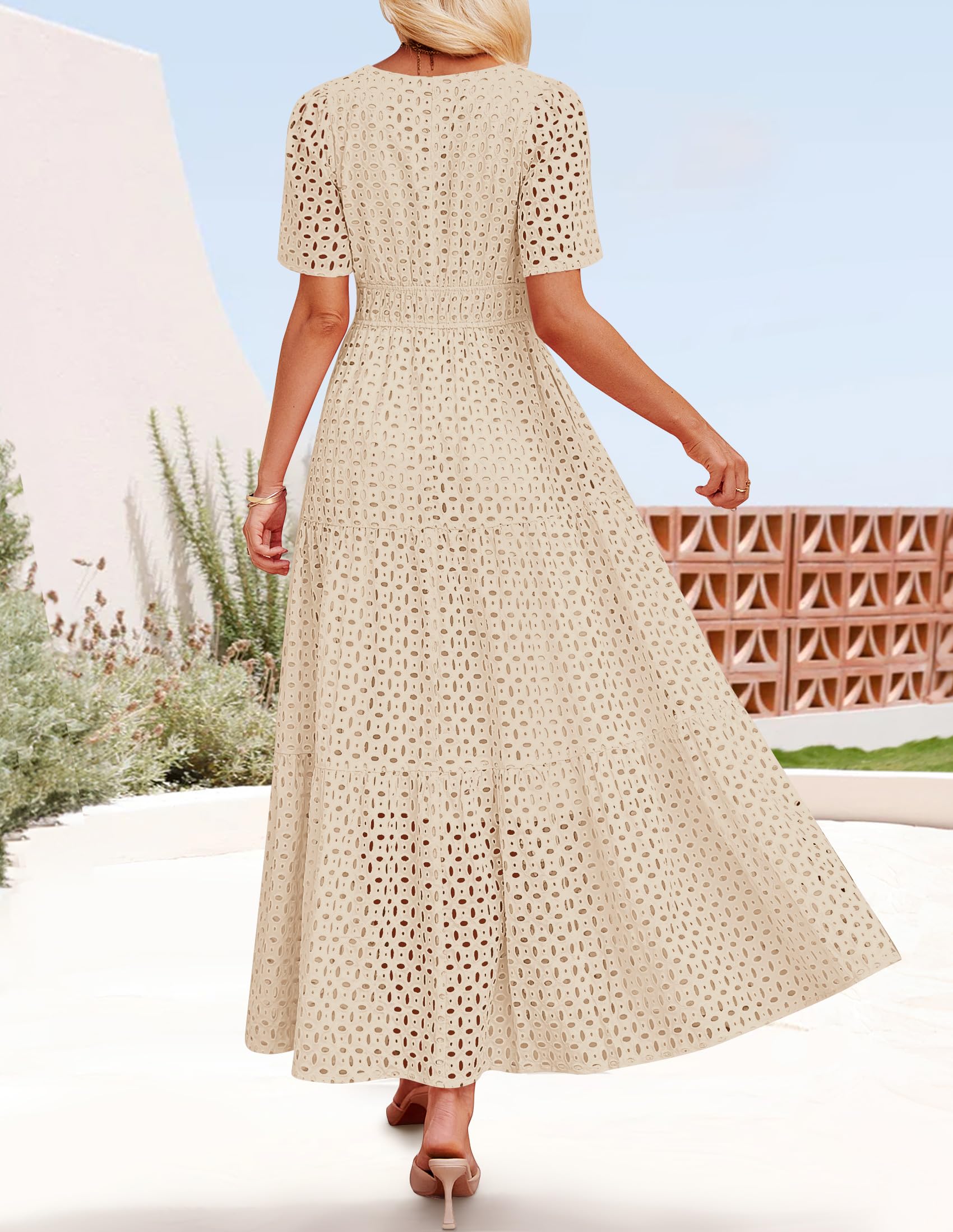 Foto 6 pulgar | Vestido Largo Zesica 2025 De Verano Con Manga Corta Y Cuello En V Para Mujer - Venta Internacional.