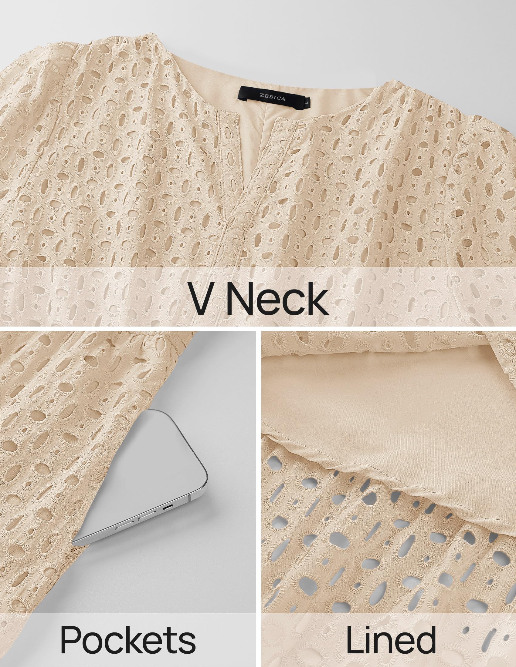 Foto 8 pulgar | Vestido Largo Zesica 2025 De Verano Con Manga Corta Y Cuello En V Para Mujer - Venta Internacional.