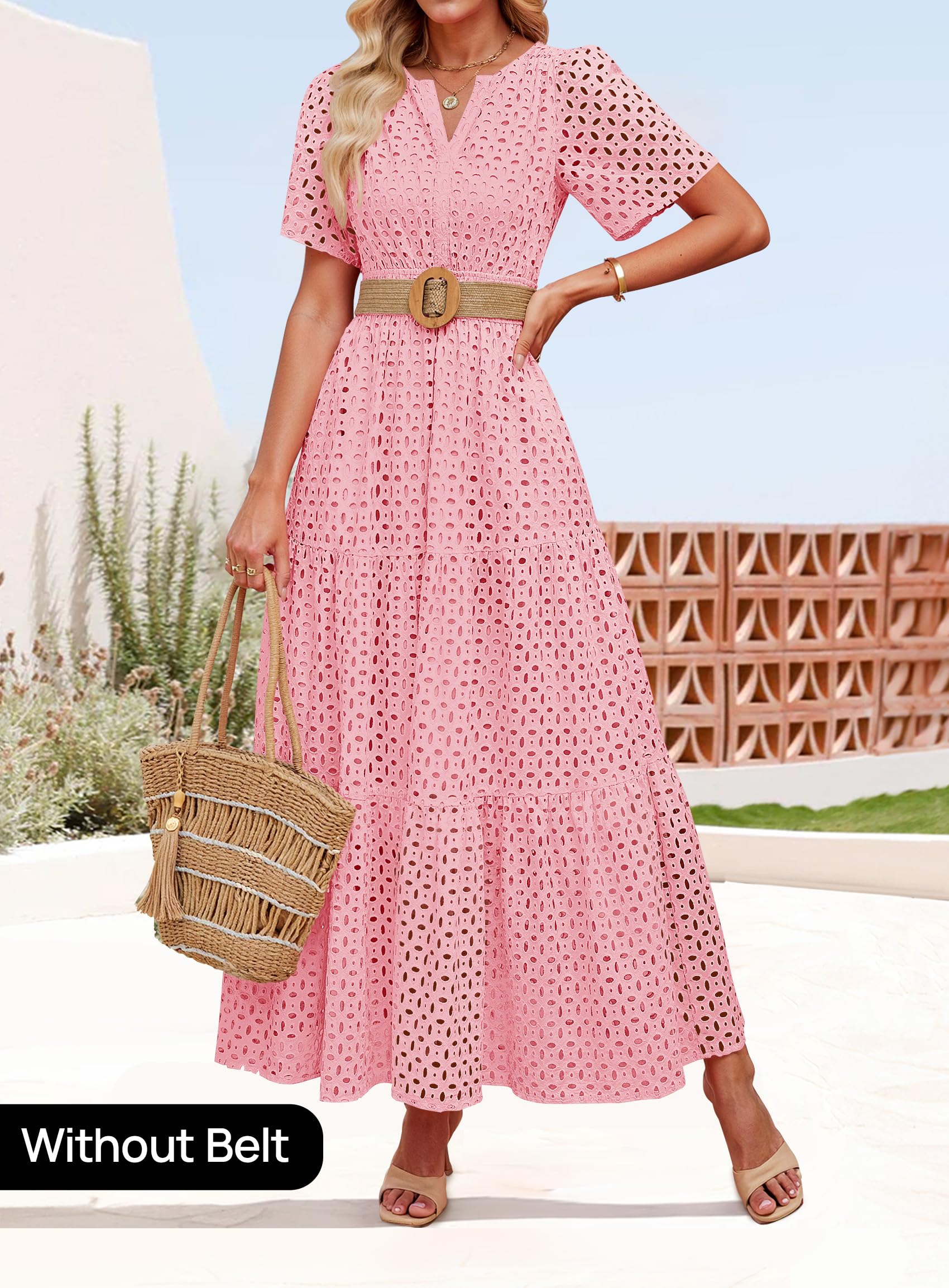 Foto 3 pulgar | Vestido Largo Zesica 2025 De Verano Con Manga Corta Y Cuello En V Para Mujer - Venta Internacional.