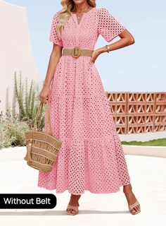 Foto 2 | Vestido Largo Zesica 2025 De Verano Con Manga Corta Y Cuello En V Para Mujer - Venta Internacional.