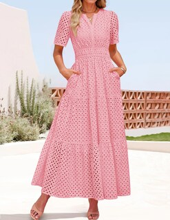 Foto 3 | Vestido Largo Zesica 2025 De Verano Con Manga Corta Y Cuello En V Para Mujer - Venta Internacional.