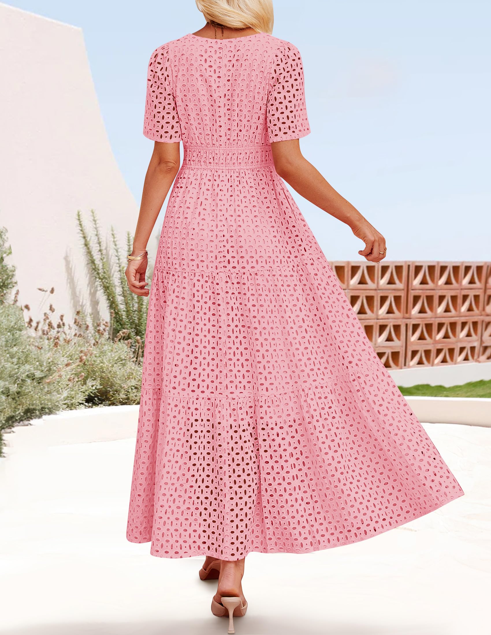 Foto 6 pulgar | Vestido Largo Zesica 2025 De Verano Con Manga Corta Y Cuello En V Para Mujer - Venta Internacional.