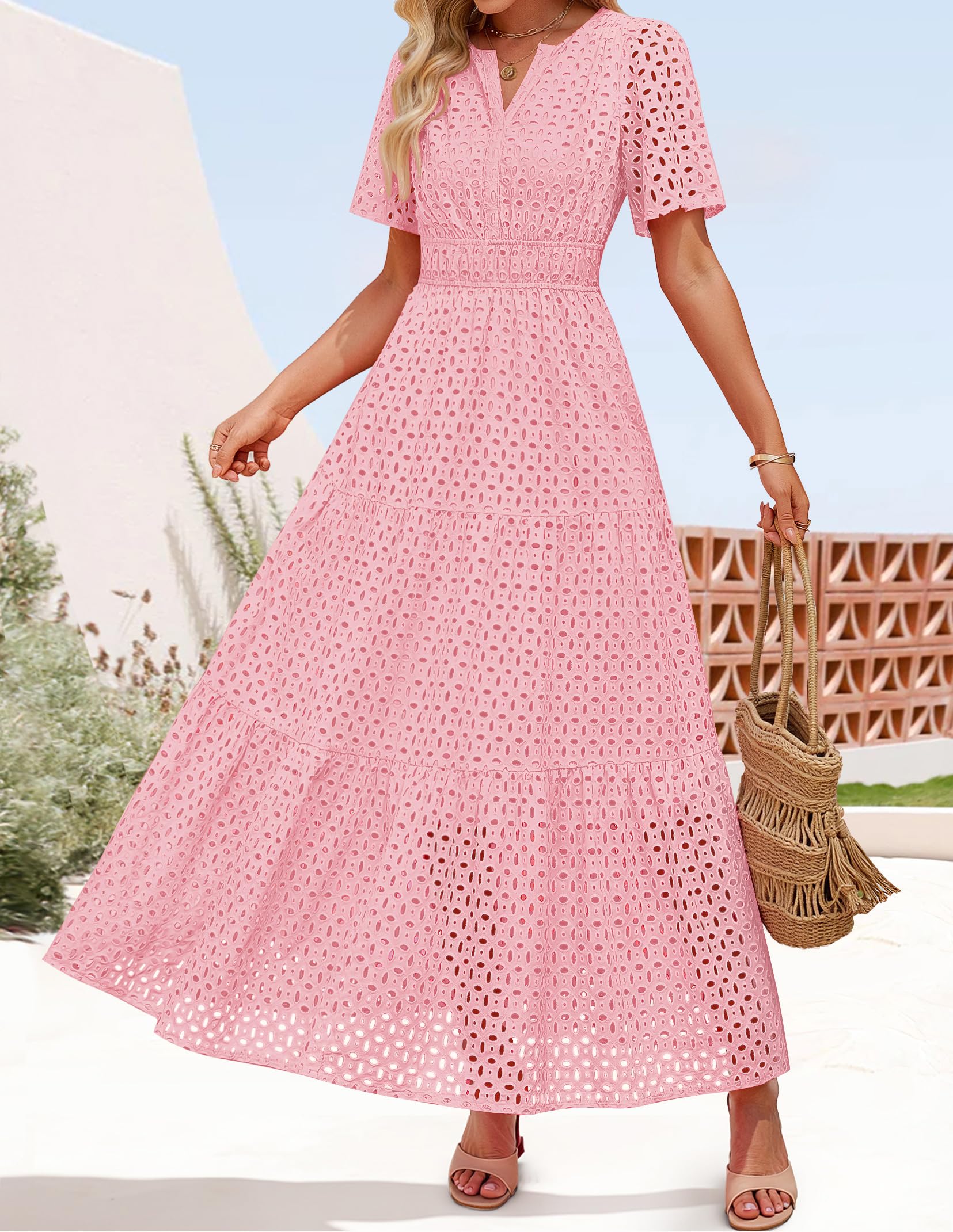 Foto 7 pulgar | Vestido Largo Zesica 2025 De Verano Con Manga Corta Y Cuello En V Para Mujer - Venta Internacional.