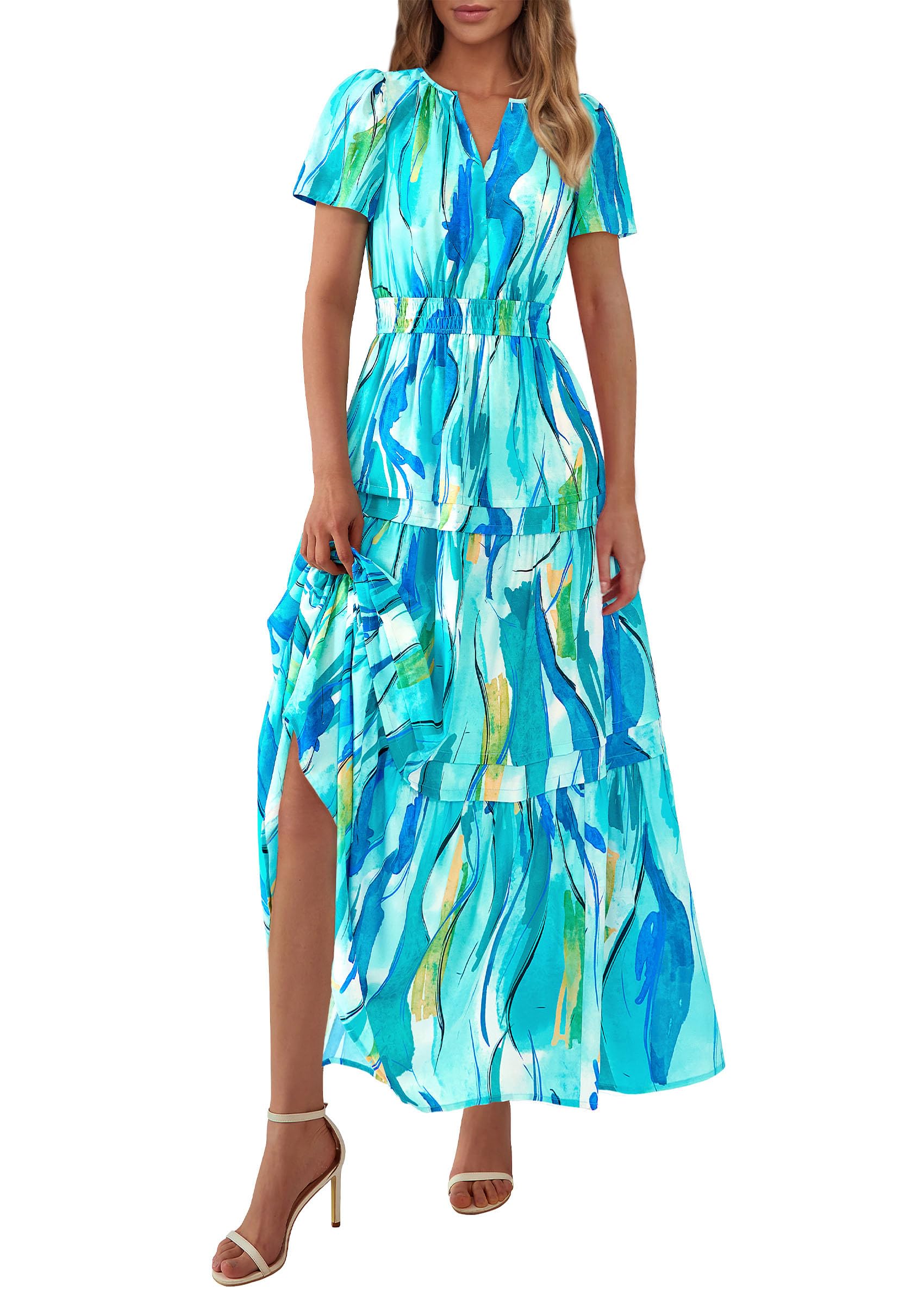 Foto 2 pulgar | Vestido Largo Prettygarden Para Mujer, Estilo Bohemio, Floral, Azul - Venta Internacional.