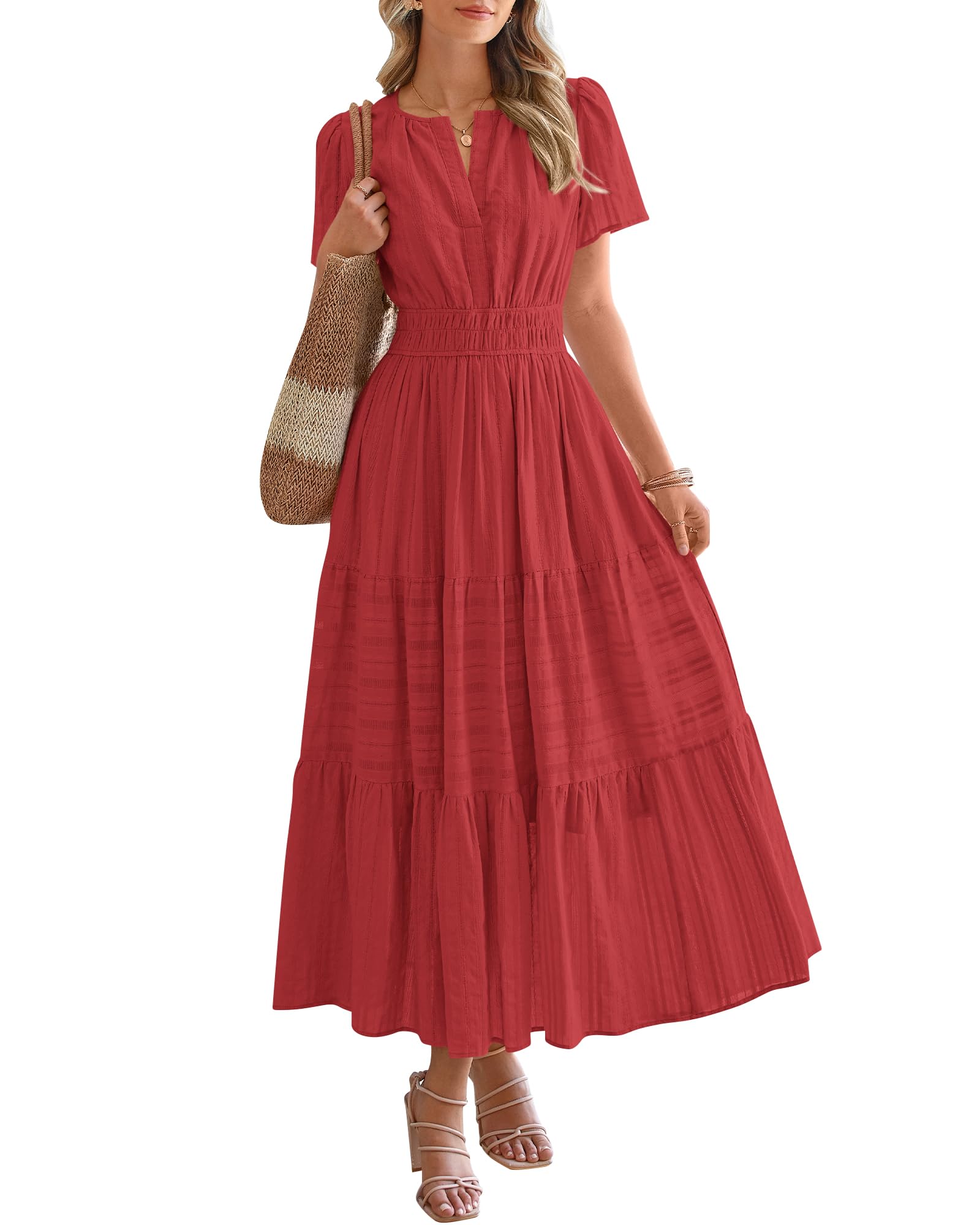 Foto 2 pulgar | Vestido Casual Btfbm Para Mujer, Verano 2025, Cuello En V Y Cintura Elástica - Venta Internacional.