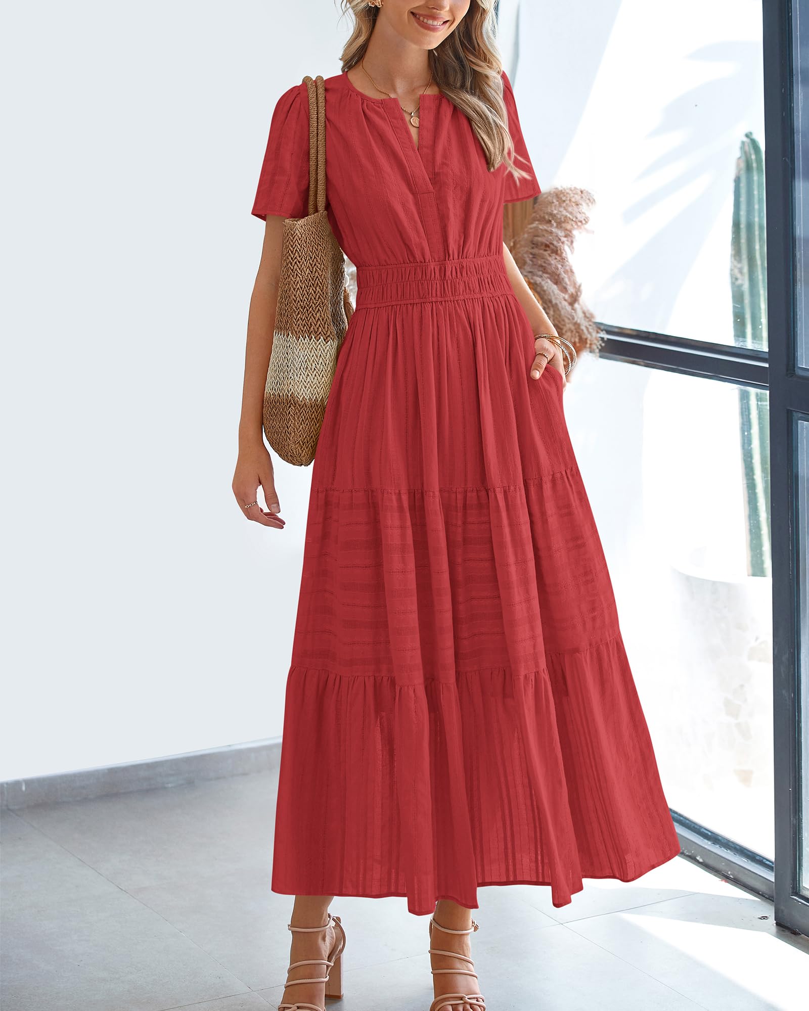Foto 3 pulgar | Vestido Casual Btfbm Para Mujer, Verano 2025, Cuello En V Y Cintura Elástica - Venta Internacional.