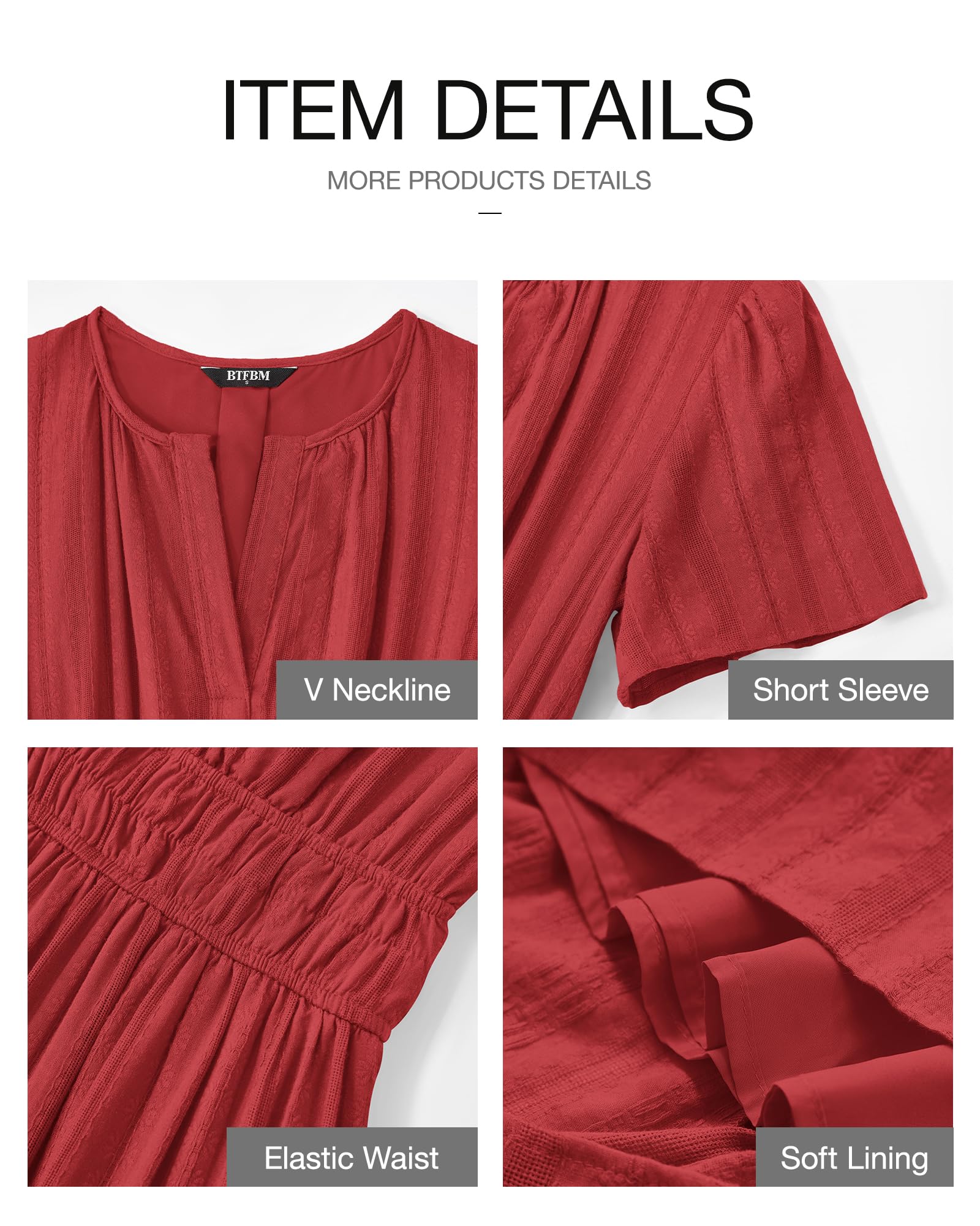 Foto 5 pulgar | Vestido Casual Btfbm Para Mujer, Verano 2025, Cuello En V Y Cintura Elástica - Venta Internacional.