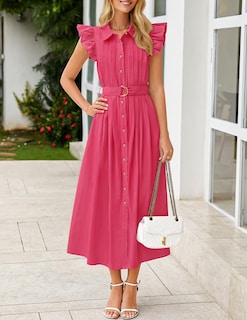 Foto 2 | Vestido Midi Zesica 2025 Para Verano, Estilo Bohemio, Con Botones, Cuello En V Y Bolsillos - Venta Internacional.