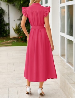 Foto 4 | Vestido Midi Zesica 2025 Para Verano, Estilo Bohemio, Con Botones, Cuello En V Y Bolsillos - Venta Internacional.