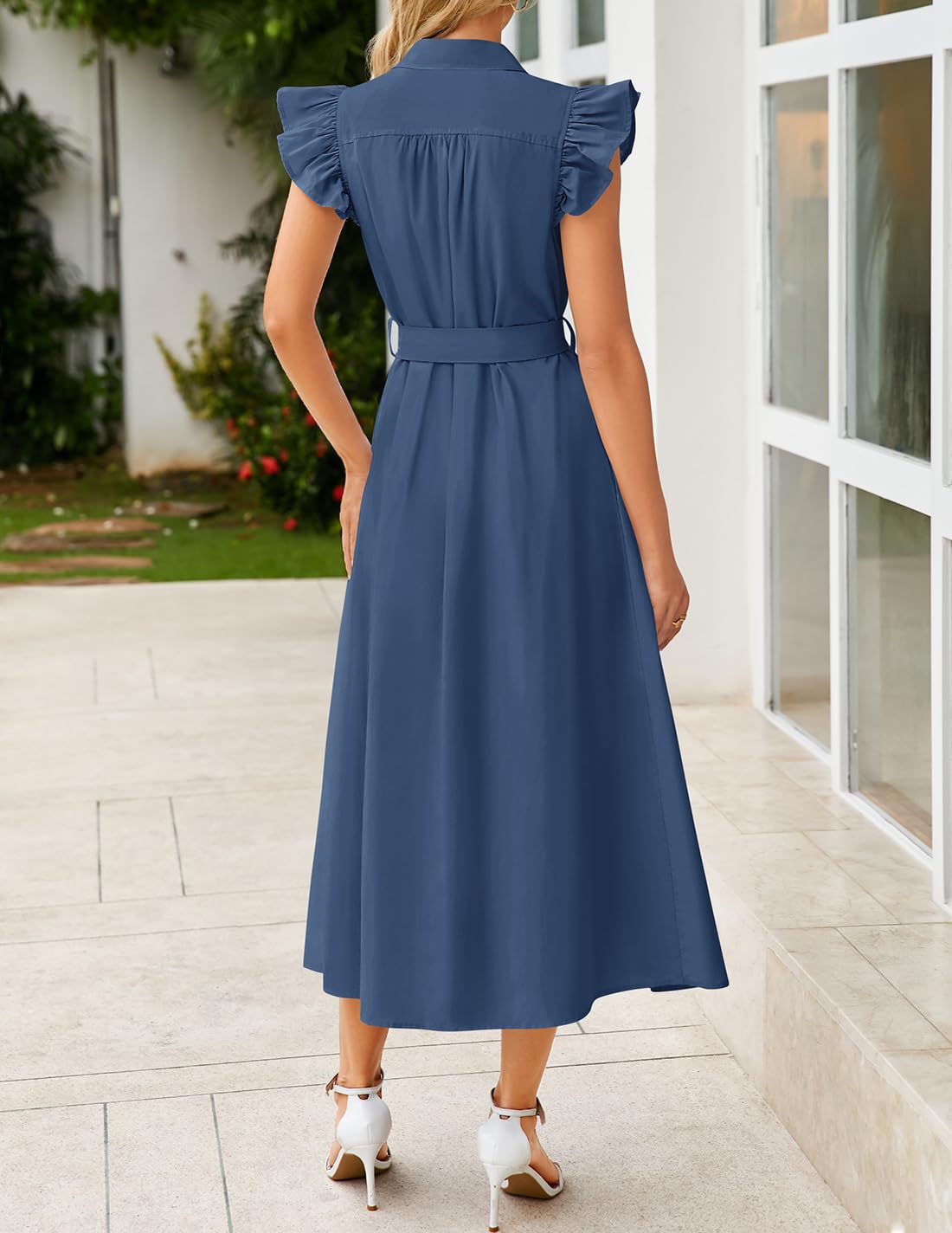 Foto 5 pulgar | Vestido Zesica 2025 De Verano Con Botones Bohemio Y Cuello En V, Azul Marino - Venta Internacional.