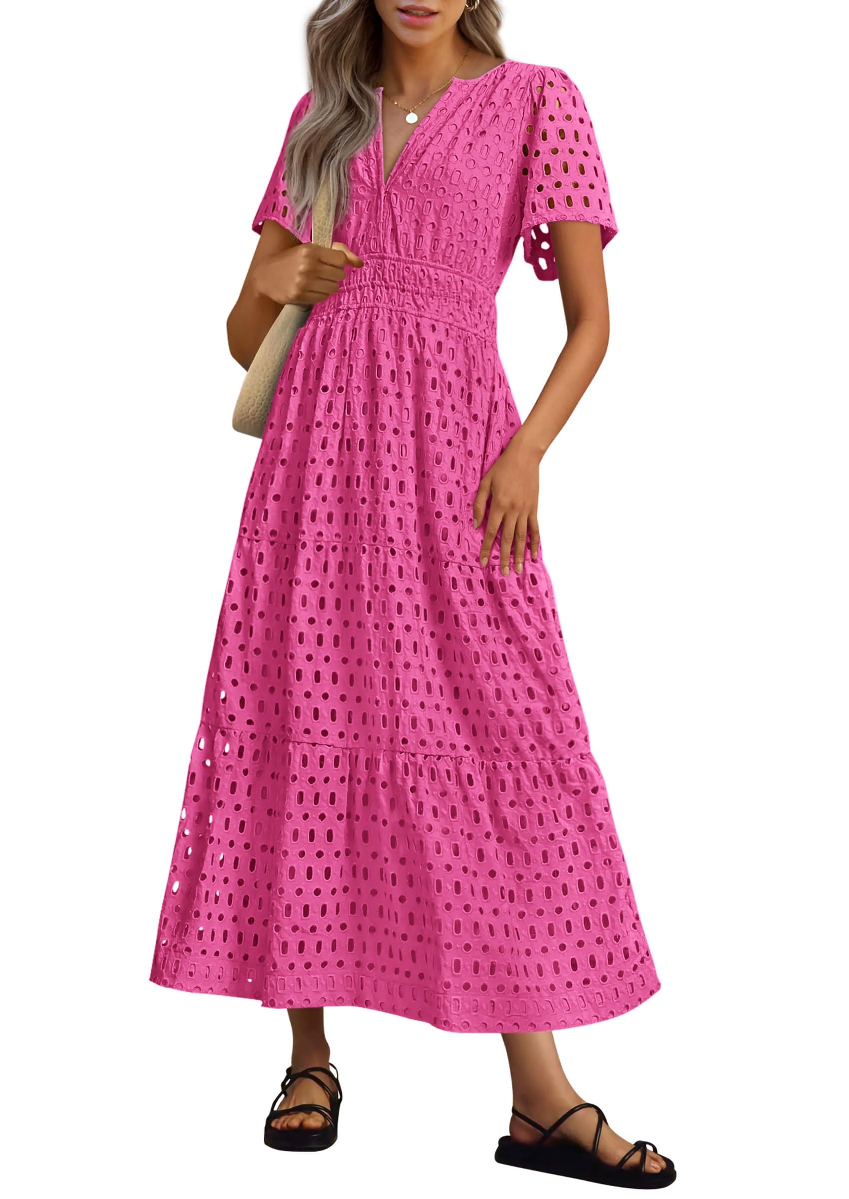 Foto 2 pulgar | Vestido Largo Prettygarden 2025 Para Mujer Con Cuello En V Y Manga Corta - Venta Internacional.