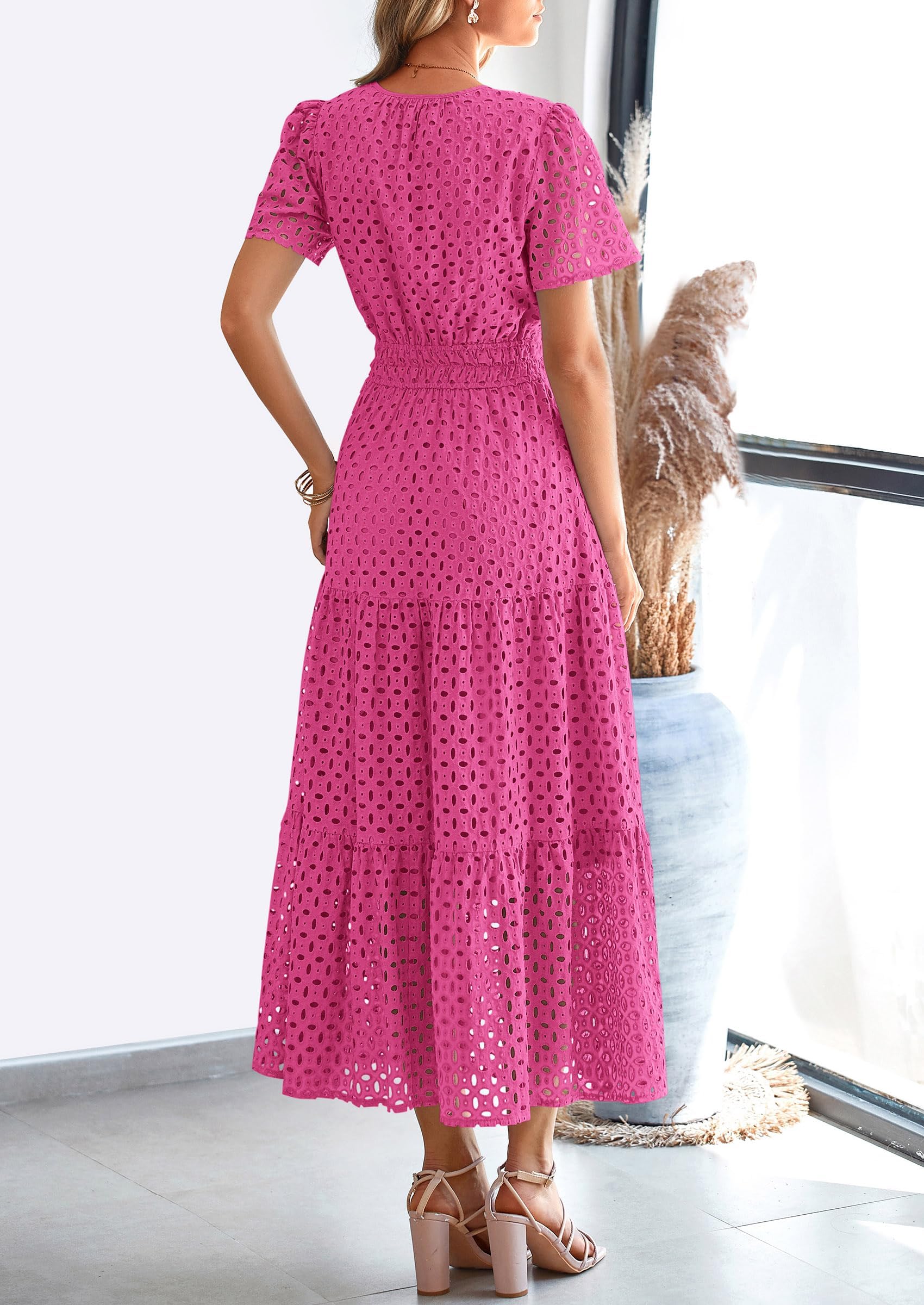Foto 3 pulgar | Vestido Largo Prettygarden 2025 Para Mujer Con Cuello En V Y Manga Corta - Venta Internacional.