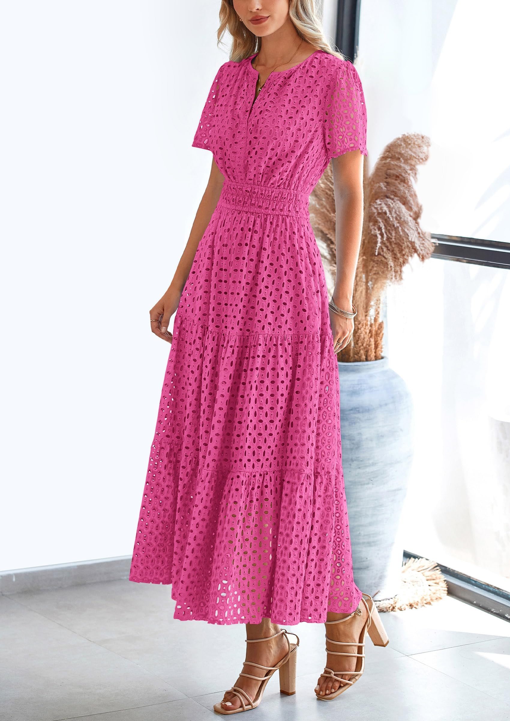 Foto 4 pulgar | Vestido Largo Prettygarden 2025 Para Mujer Con Cuello En V Y Manga Corta - Venta Internacional.