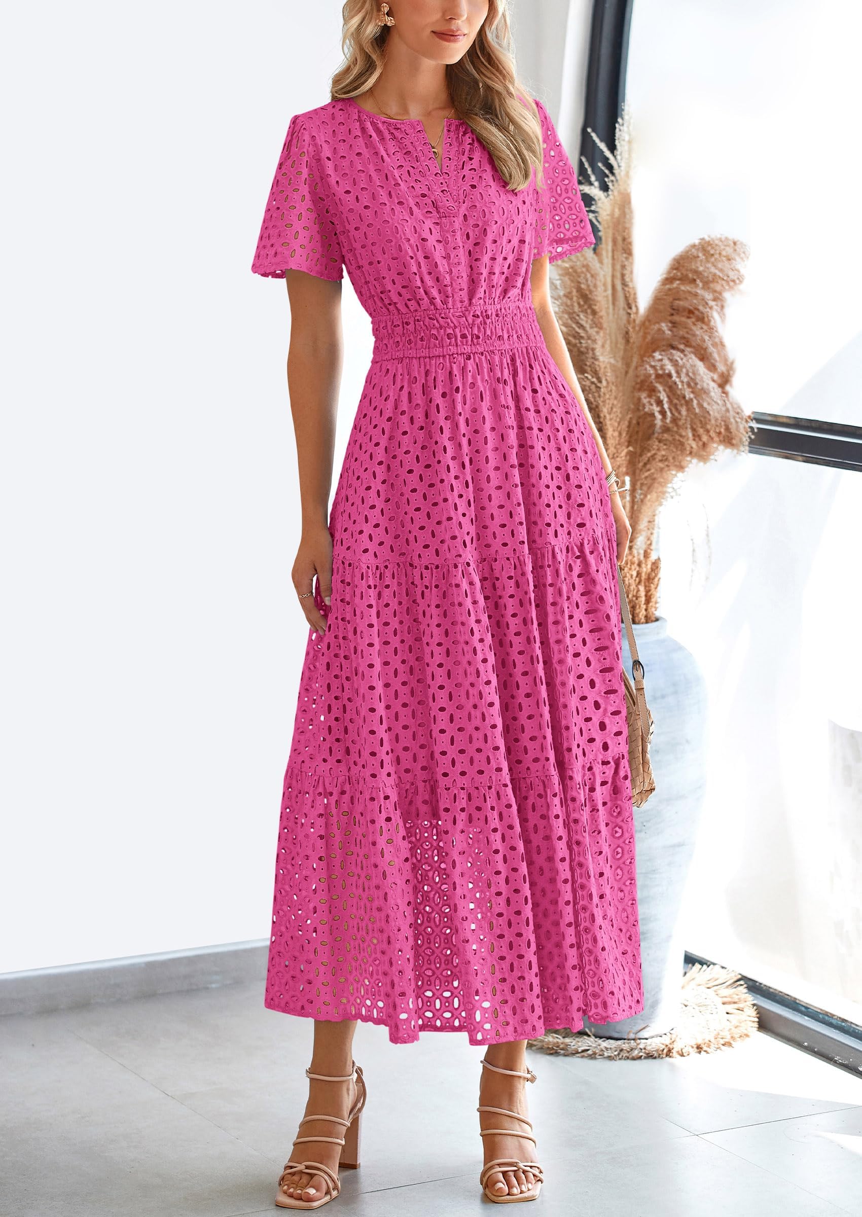 Foto 5 pulgar | Vestido Largo Prettygarden 2025 Para Mujer Con Cuello En V Y Manga Corta - Venta Internacional.