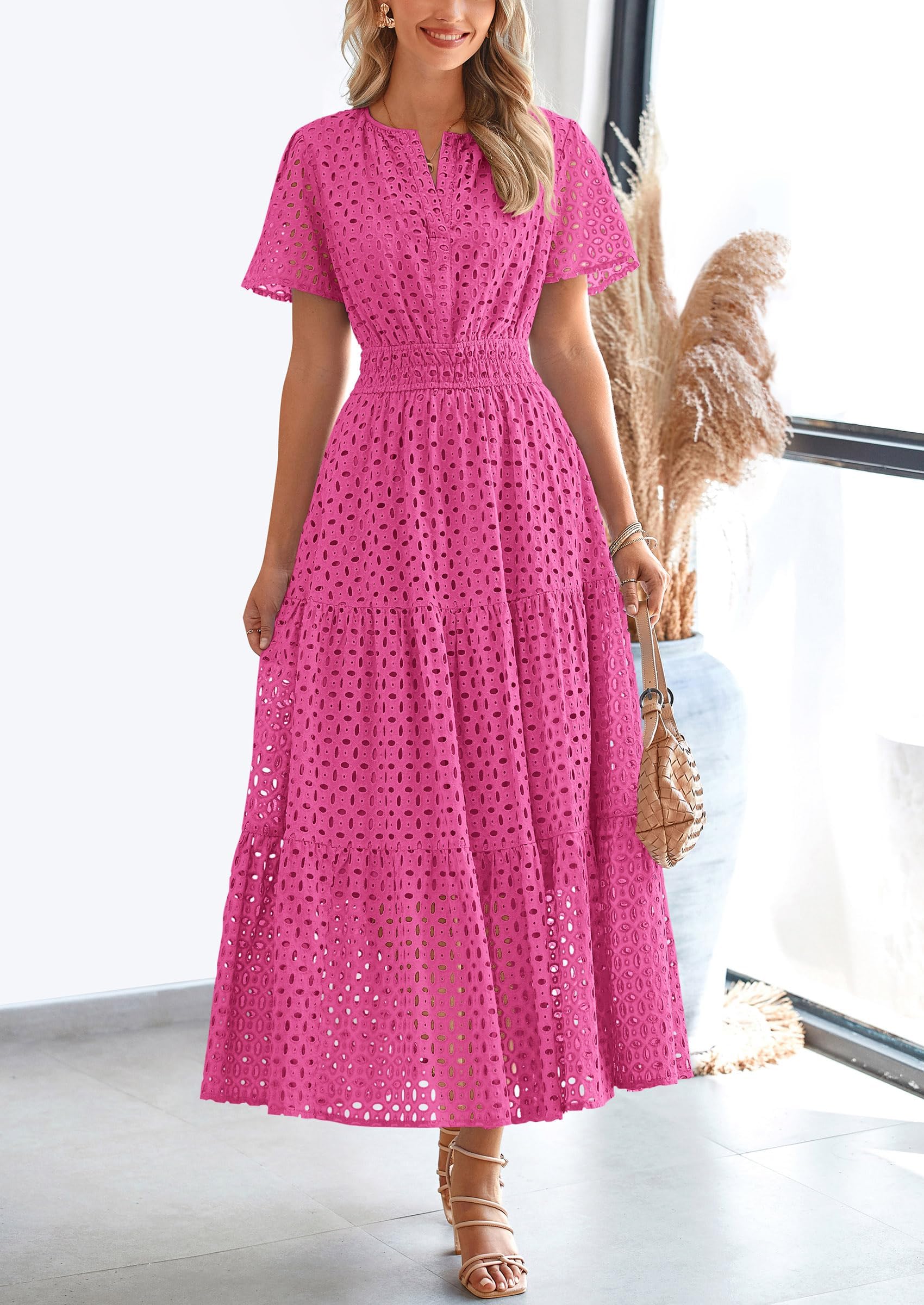 Foto 6 pulgar | Vestido Largo Prettygarden 2025 Para Mujer Con Cuello En V Y Manga Corta - Venta Internacional.