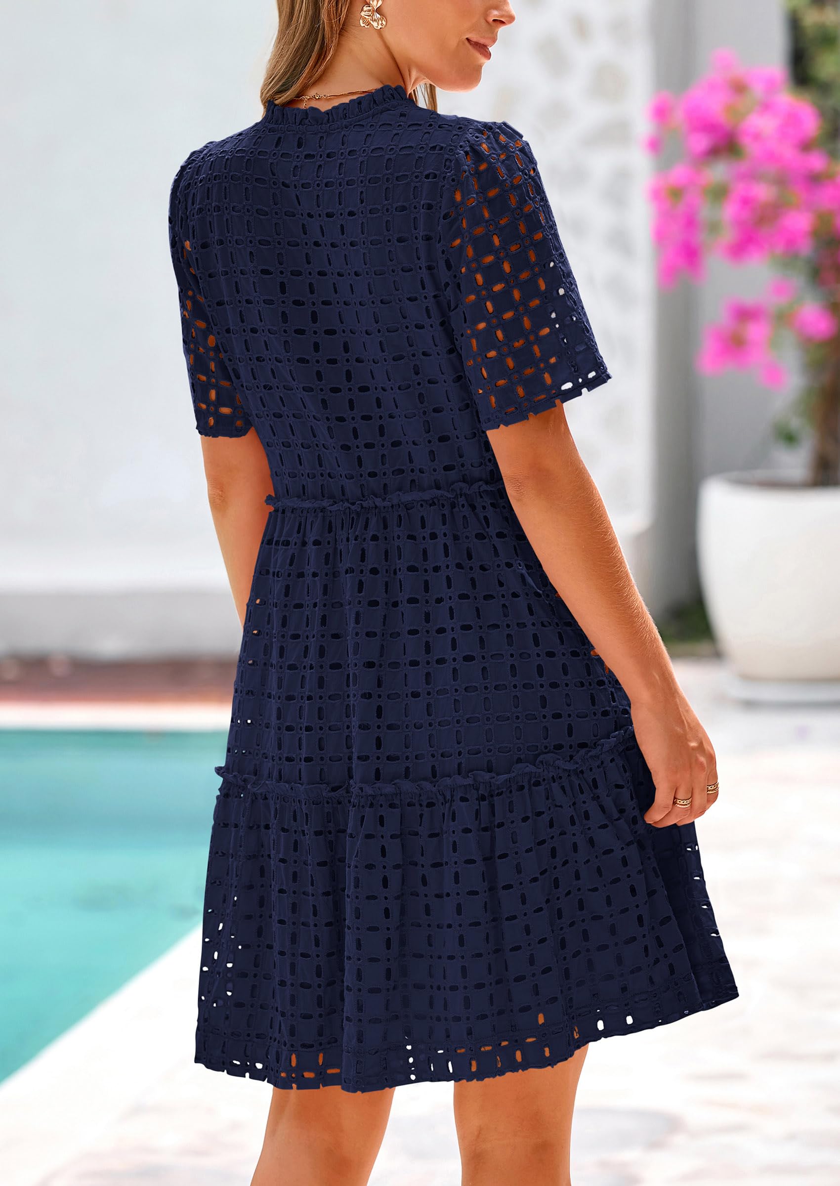 Foto 2 | Vestido Prettygarden Para Mujer, Manga Corta, Cuello En V, Línea A, Azul Marino, Xxl - Venta Internacional.