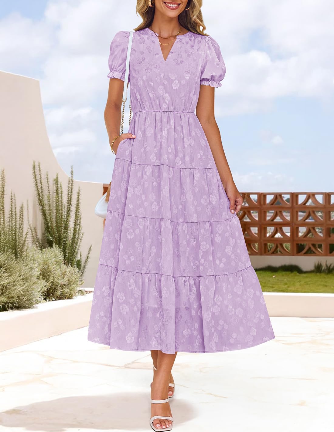 Foto 3 pulgar | Vestido Zesica Para Mujer, Verano 2025, Manga Corta, Manga Corta, Color Morado - Venta Internacional.
