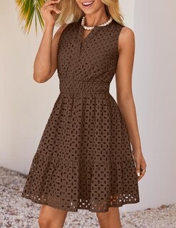 Foto 2 | Vestido De Verano Zesica Sin Mangas Con Cuello En V Y Ojales, Color Café - Venta Internacional.