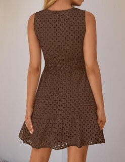 Foto 4 | Vestido De Verano Zesica Sin Mangas Con Cuello En V Y Ojales, Color Café - Venta Internacional.