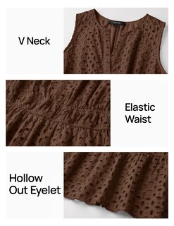 Foto 5 | Vestido De Verano Zesica Sin Mangas Con Cuello En V Y Ojales, Color Café - Venta Internacional.