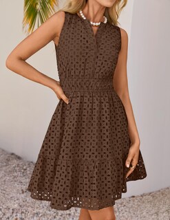 Foto 6 | Vestido De Verano Zesica Sin Mangas Con Cuello En V Y Ojales, Color Café - Venta Internacional.