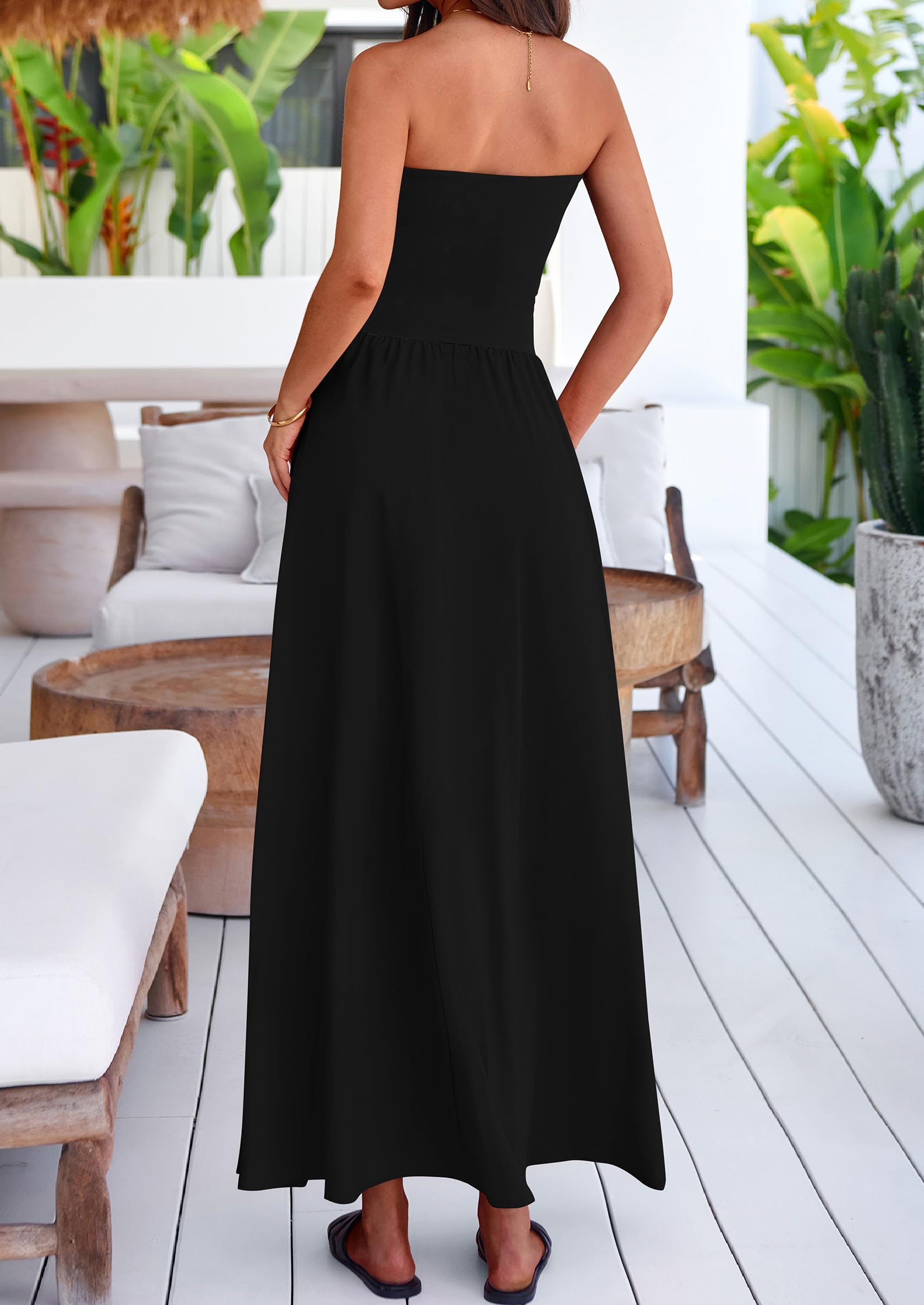 Foto 3 pulgar | Vestido Largo Prettygarden Para Mujer, Verano 2025, Sin Tirantes Y Bolsillos - Venta Internacional.