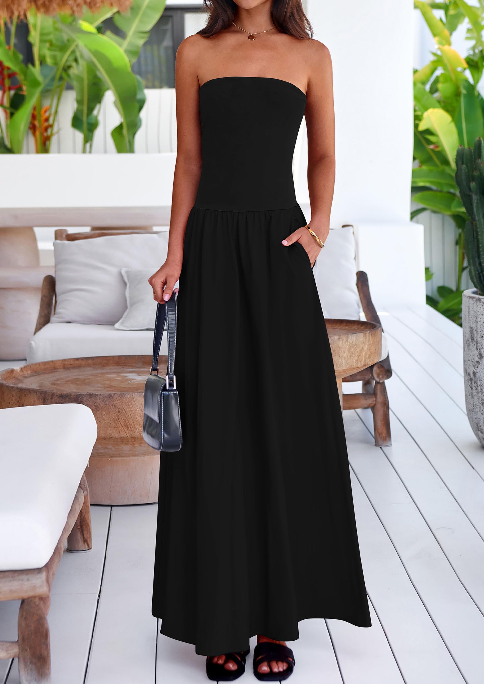 Foto 4 pulgar | Vestido Largo Prettygarden Para Mujer, Verano 2025, Sin Tirantes Y Bolsillos - Venta Internacional.