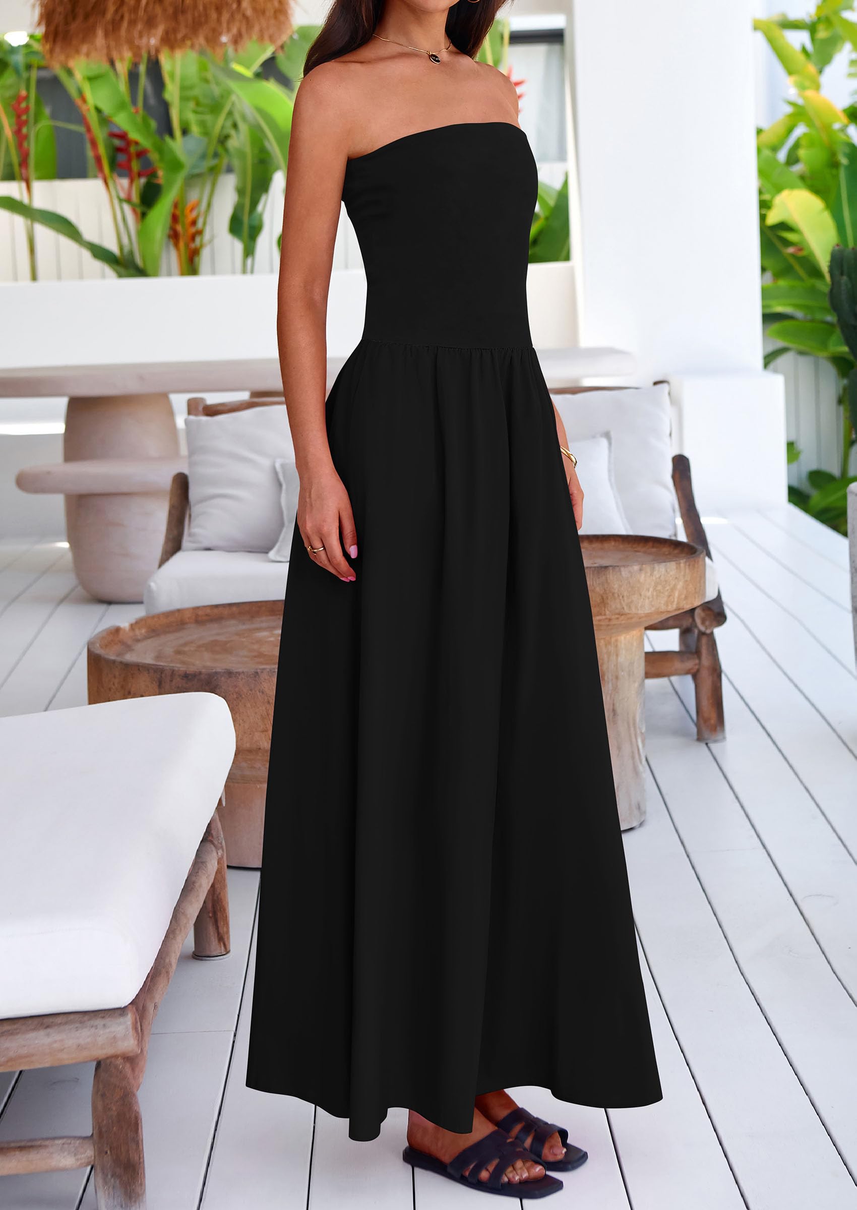 Foto 5 pulgar | Vestido Largo Prettygarden Para Mujer, Verano 2025, Sin Tirantes Y Bolsillos - Venta Internacional.
