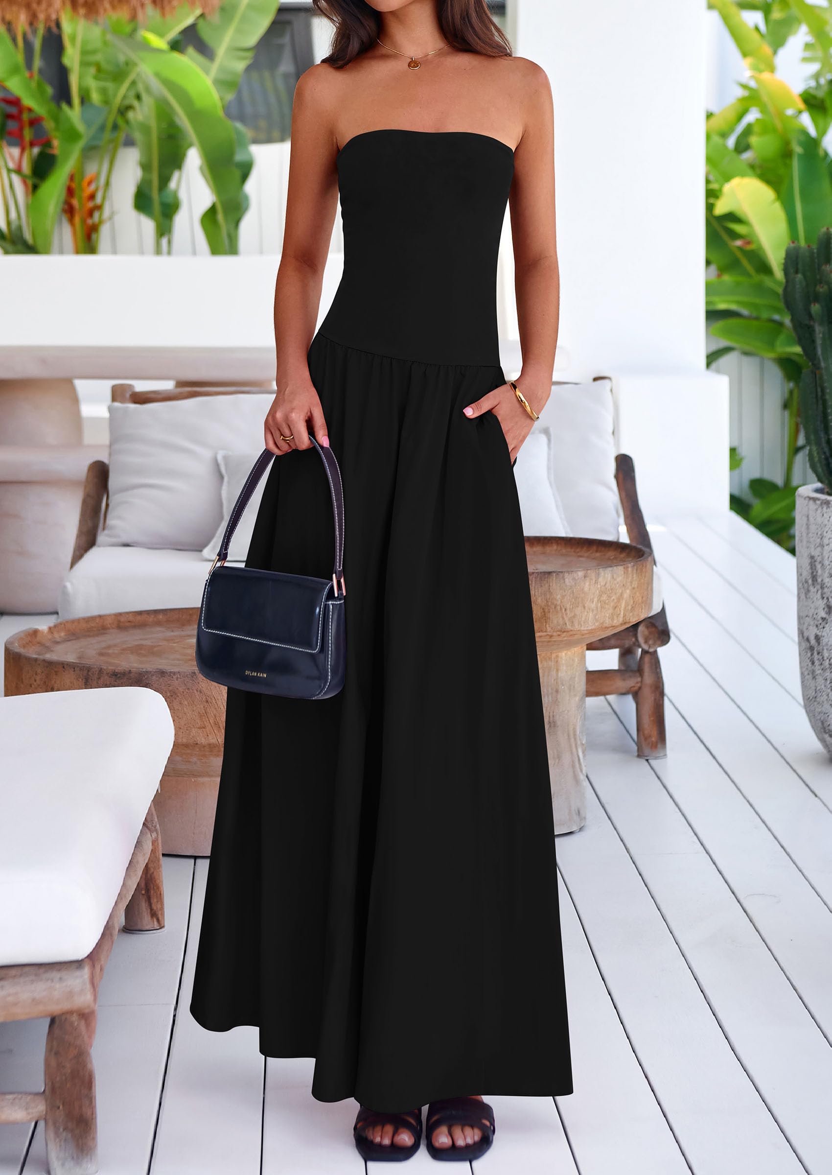 Foto 6 pulgar | Vestido Largo Prettygarden Para Mujer, Verano 2025, Sin Tirantes Y Bolsillos - Venta Internacional.