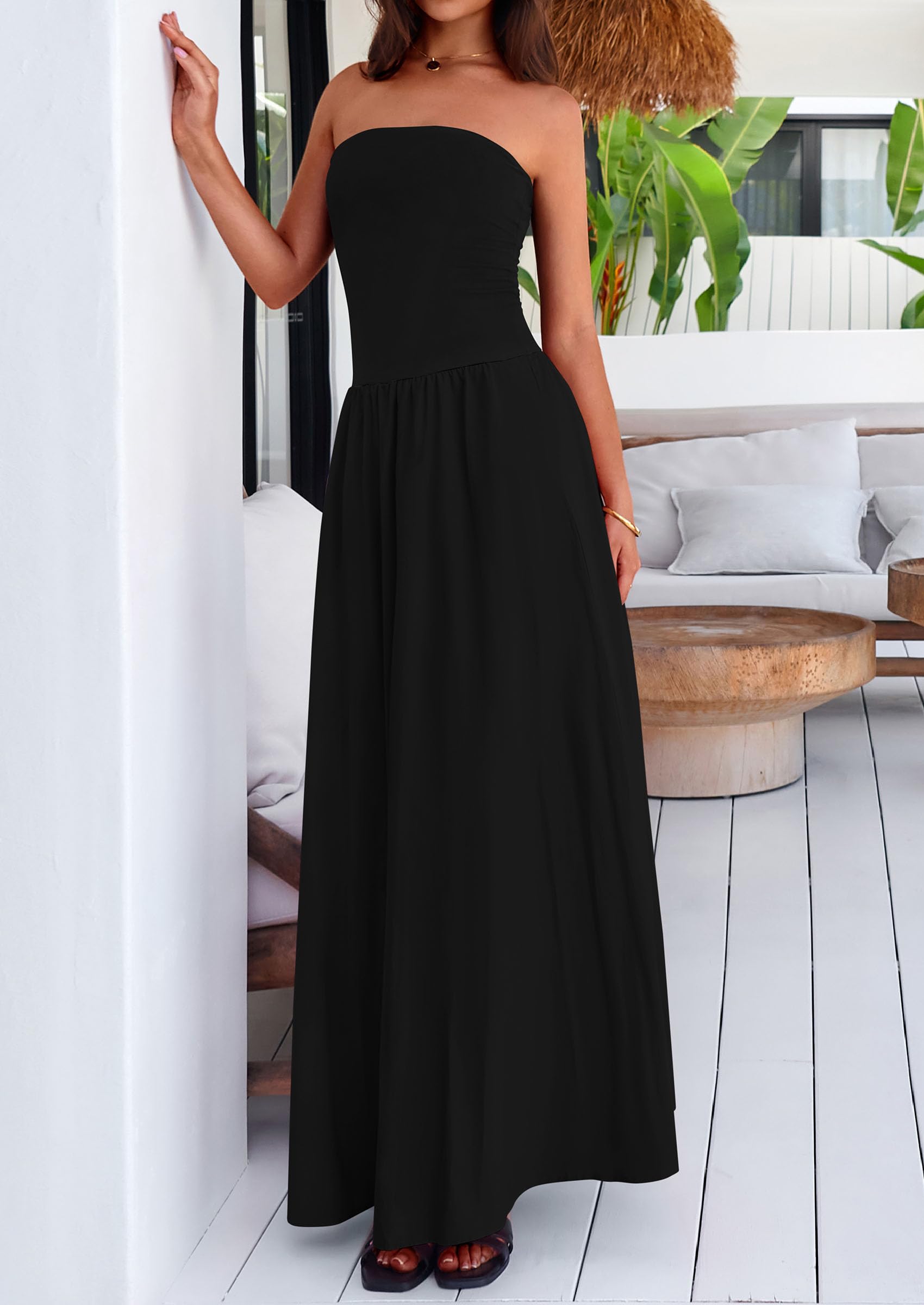 Foto 8 pulgar | Vestido Largo Prettygarden Para Mujer, Verano 2025, Sin Tirantes Y Bolsillos - Venta Internacional.