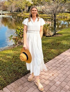 Foto 2 | Vestido Largo Zesica Casual De Verano Con Cuello En V Y Volantes Escalonados, Blanco - Venta Internacional.