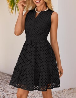 Foto 2 | Vestido De Verano Zesica Sin Mangas Con Cuello En V Y Ojales, Negro - Venta Internacional.