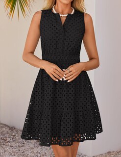 Foto 3 | Vestido De Verano Zesica Sin Mangas Con Cuello En V Y Ojales, Negro - Venta Internacional.