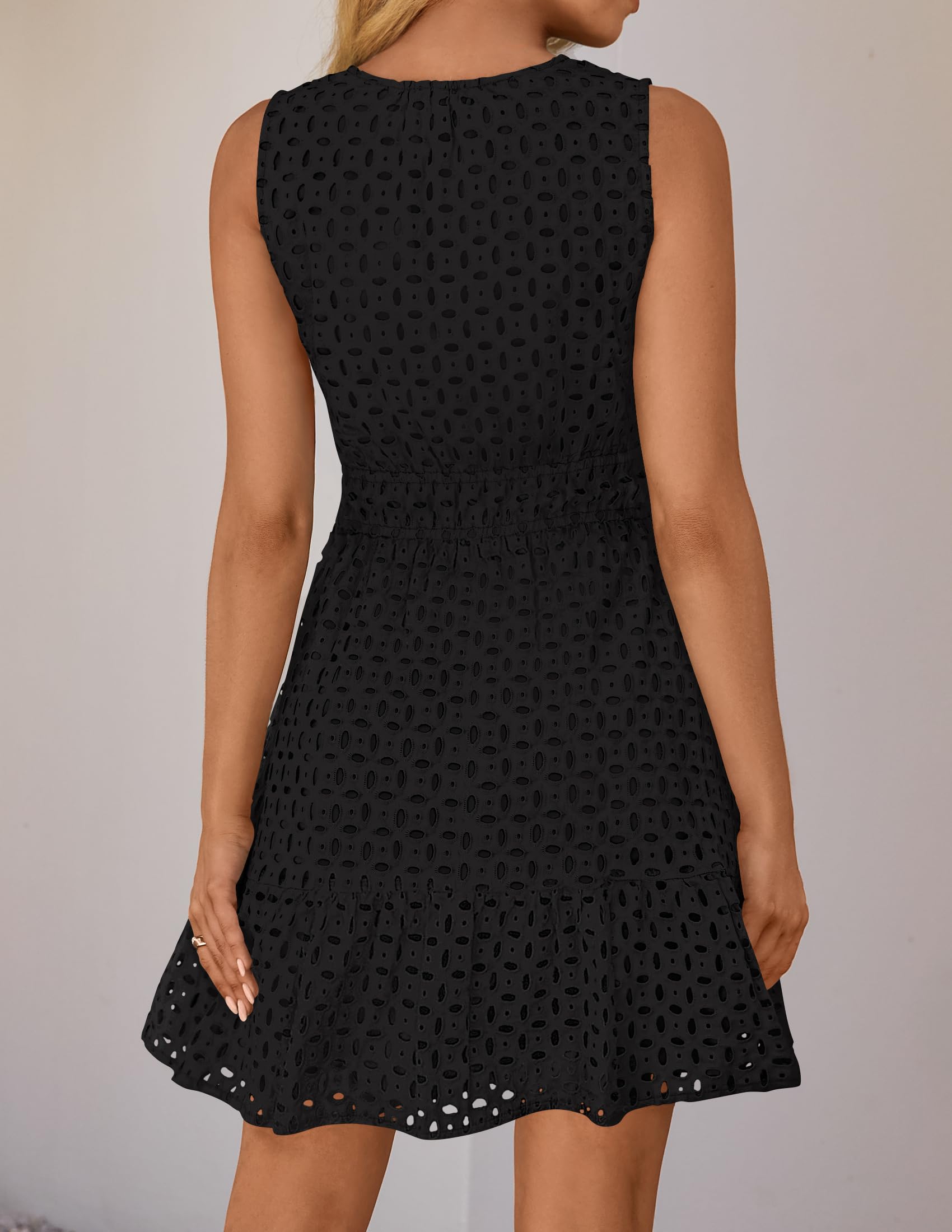 Foto 5 pulgar | Vestido De Verano Zesica Sin Mangas Con Cuello En V Y Ojales, Negro - Venta Internacional.
