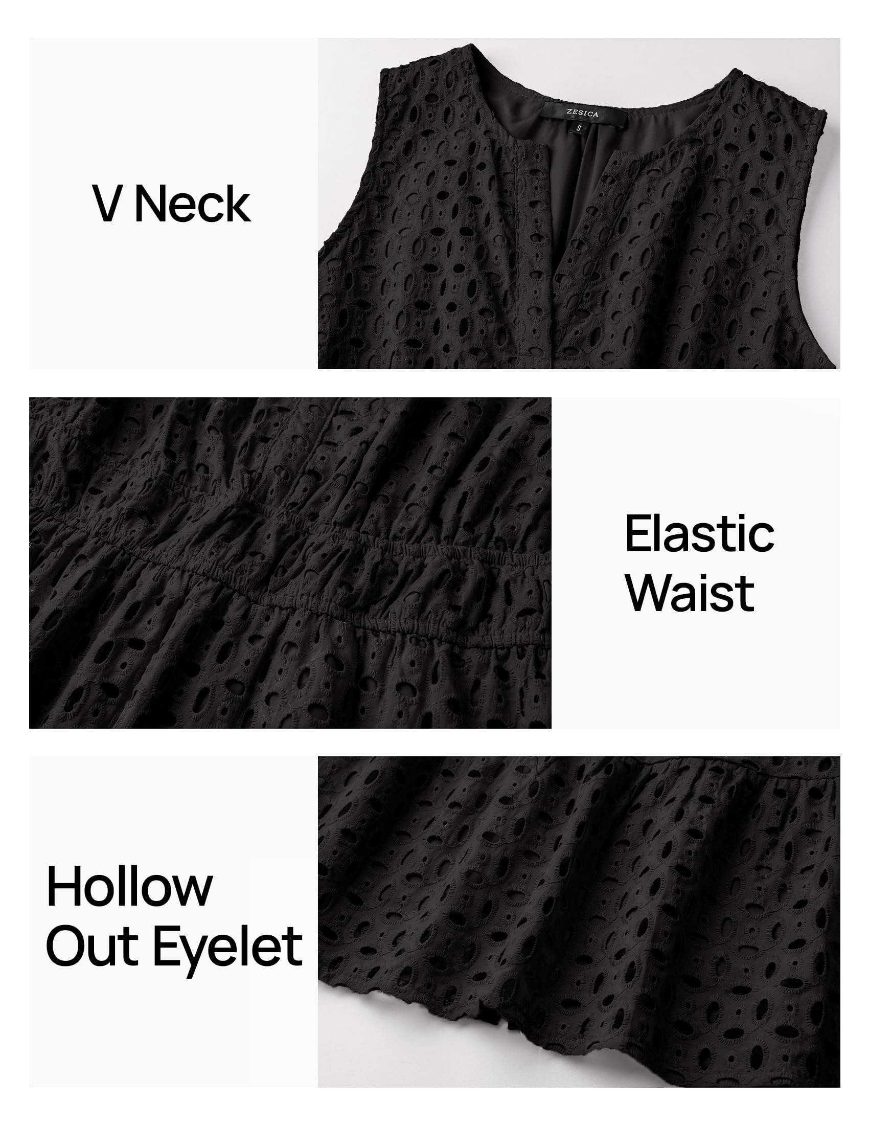 Foto 6 pulgar | Vestido De Verano Zesica Sin Mangas Con Cuello En V Y Ojales, Negro - Venta Internacional.