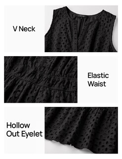 Foto 5 | Vestido De Verano Zesica Sin Mangas Con Cuello En V Y Ojales, Negro - Venta Internacional.
