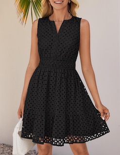 Foto 7 | Vestido De Verano Zesica Sin Mangas Con Cuello En V Y Ojales, Negro - Venta Internacional.