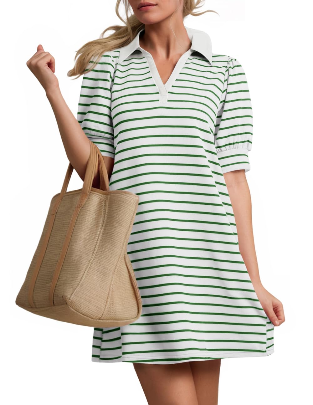 Foto 2 pulgar | Vestido Zesica, Minivestido Casual A Rayas De Verano, Verde Para Mujer - Venta Internacional.