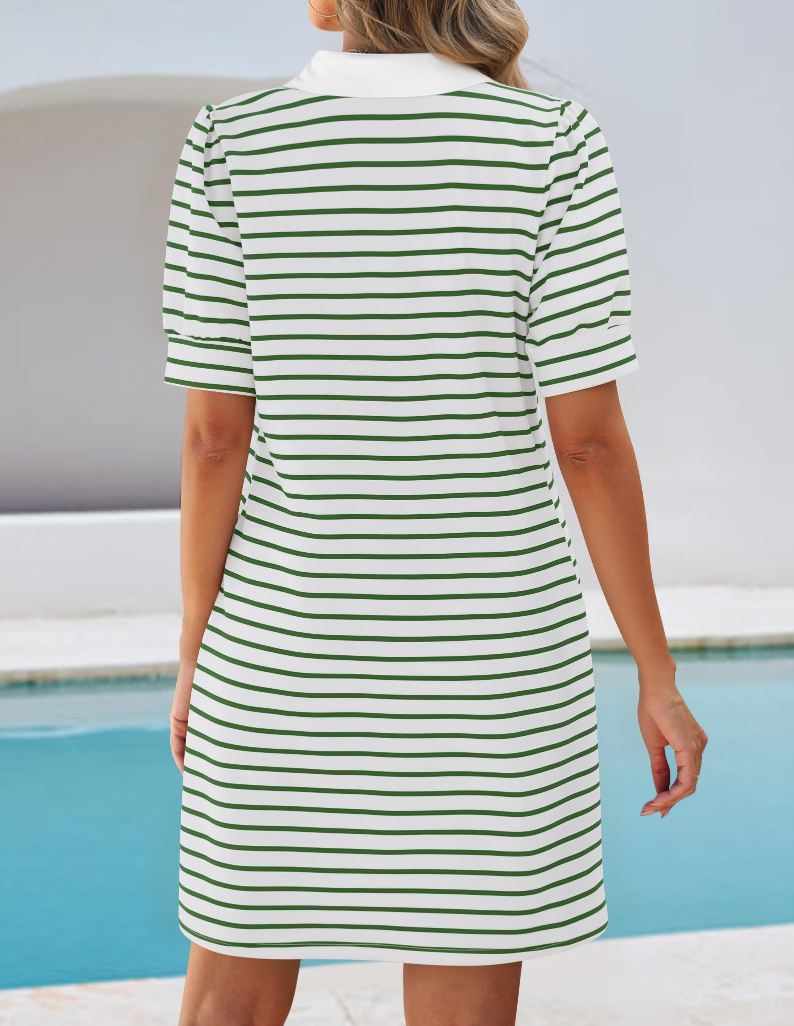 Foto 5 pulgar | Vestido Zesica, Minivestido Casual A Rayas De Verano, Verde Para Mujer - Venta Internacional.