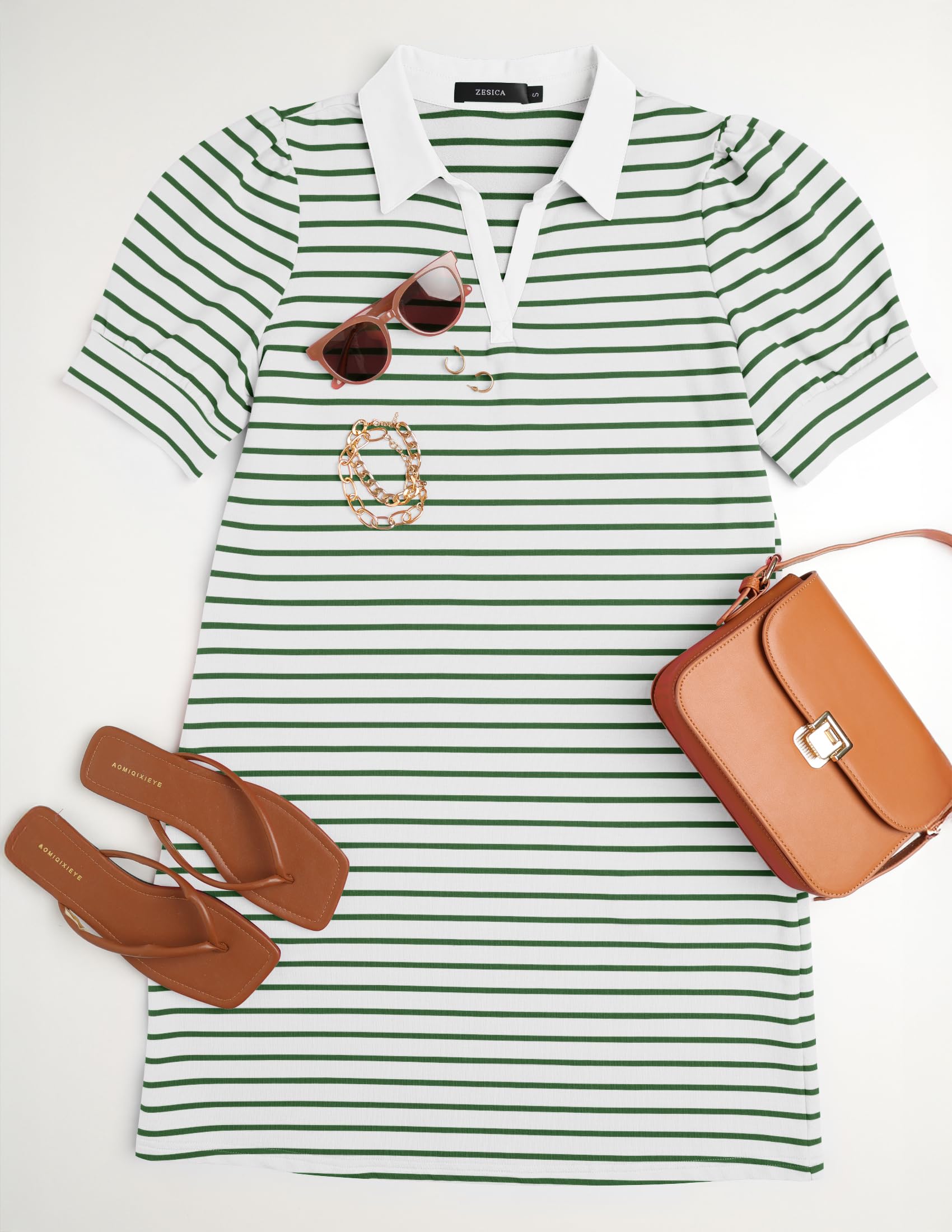 Foto 7 pulgar | Vestido Zesica, Minivestido Casual A Rayas De Verano, Verde Para Mujer - Venta Internacional.