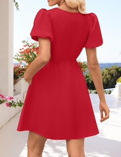 Foto 4 | Vestido Zesica De Verano De Manga Corta Con Lazo En La Parte Delantera Mini Rojo Para Mujer - Venta Internacional.