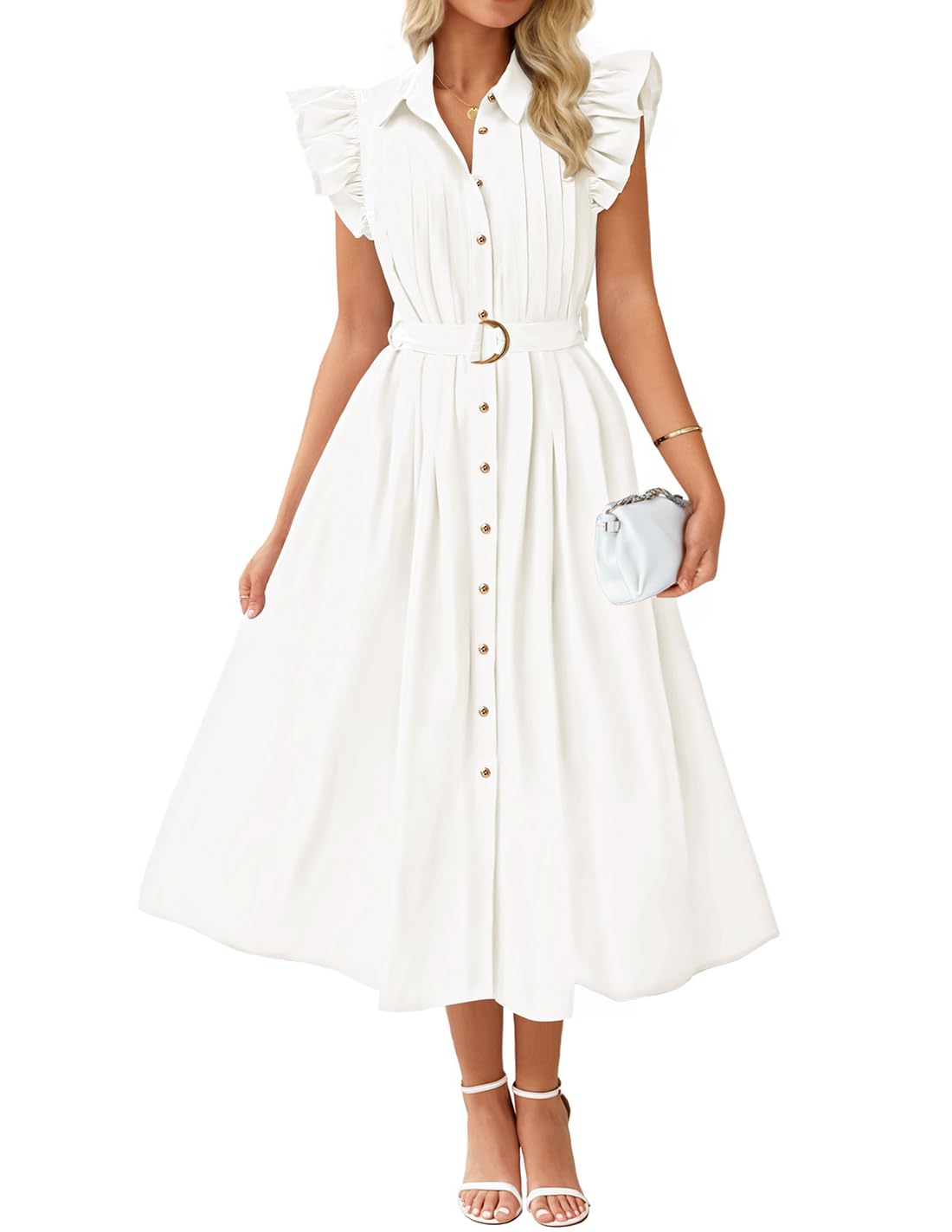 Foto 2 pulgar | Vestido Zesica 2025 De Verano Con Botones Bohemio Y Cuello En V, Blanco - Venta Internacional.