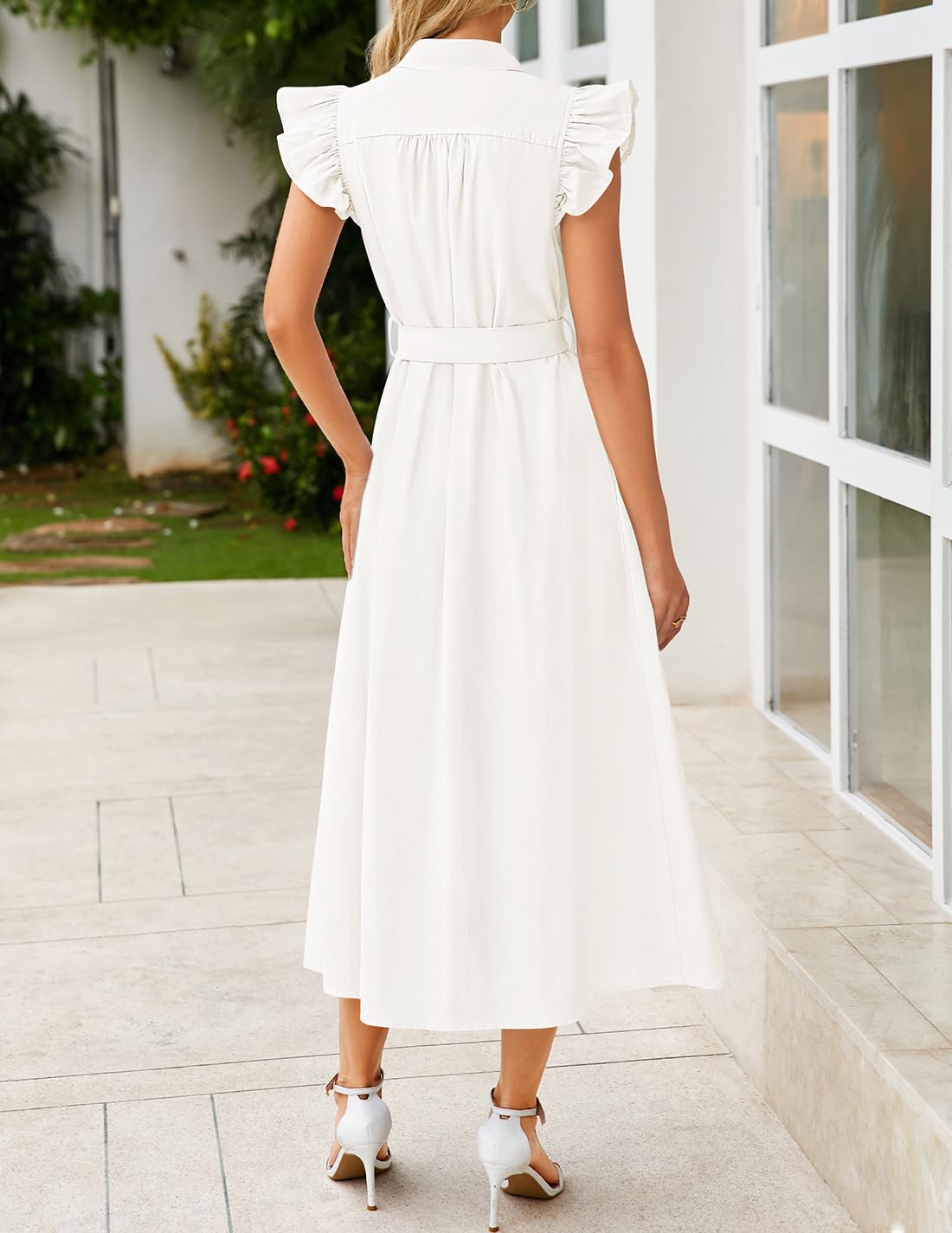 Foto 5 pulgar | Vestido Zesica 2025 De Verano Con Botones Bohemio Y Cuello En V, Blanco - Venta Internacional.