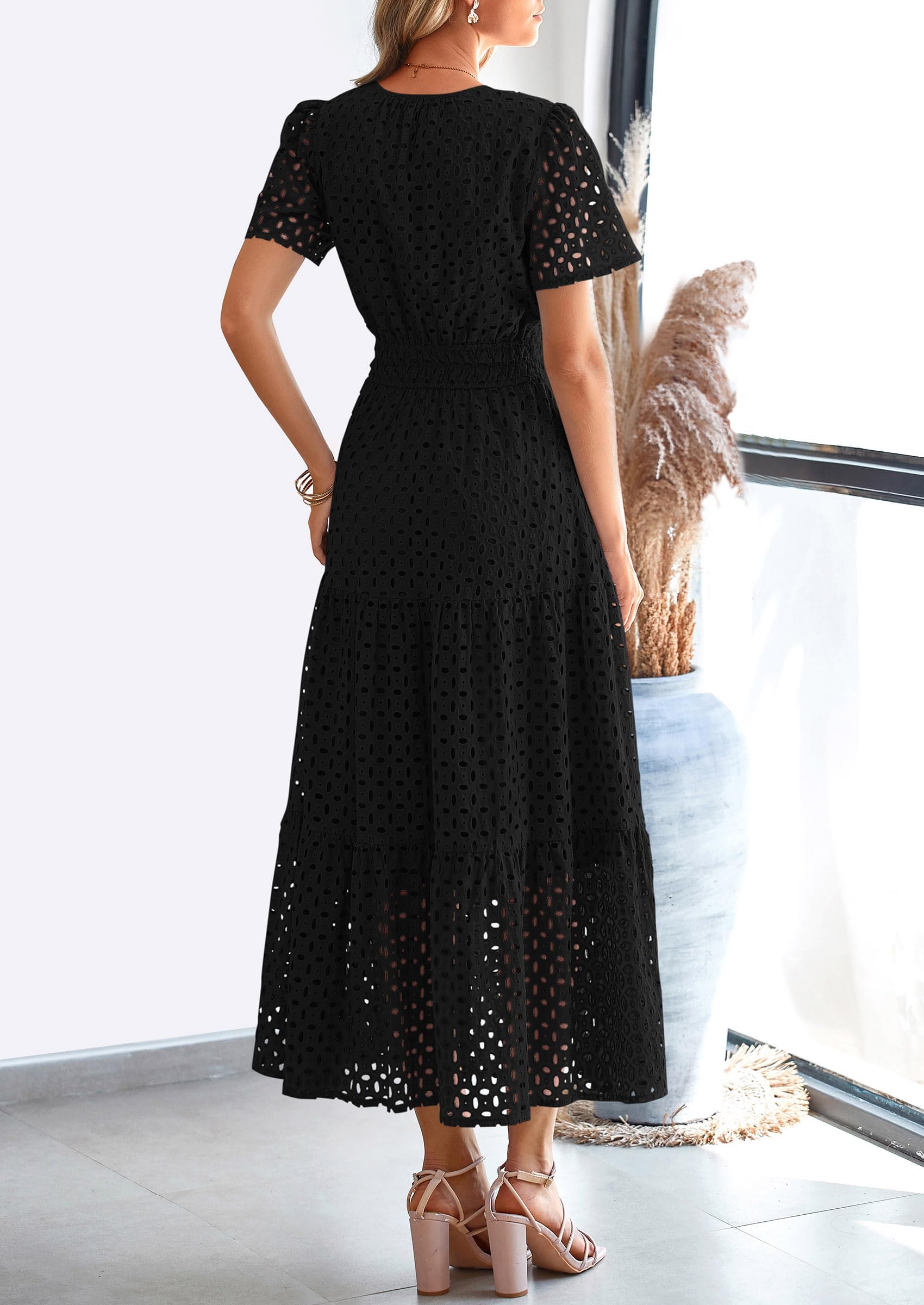 Foto 2 | Vestido Largo Prettygarden 2025, Verano, Cuello En V, Ojales, Negro - Venta Internacional.