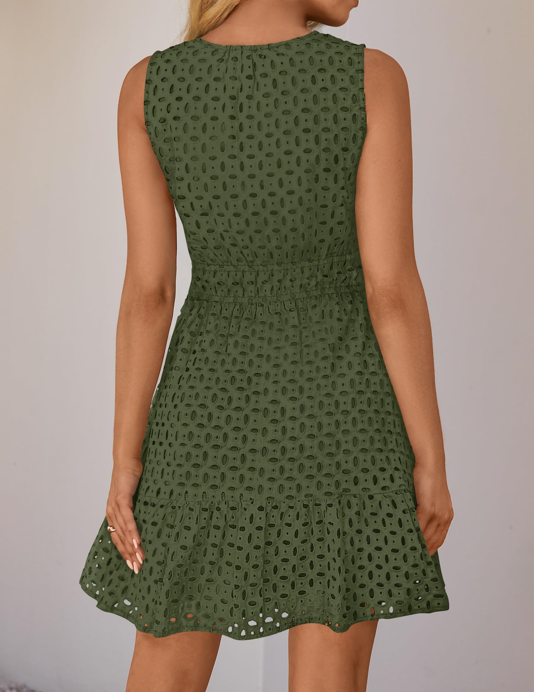 Foto 4 | Vestido Zesica Para Verano, Sin Mangas, Cuello En V, Con Ojales, Fiesta, Color Verde Militar - Venta Internacional.