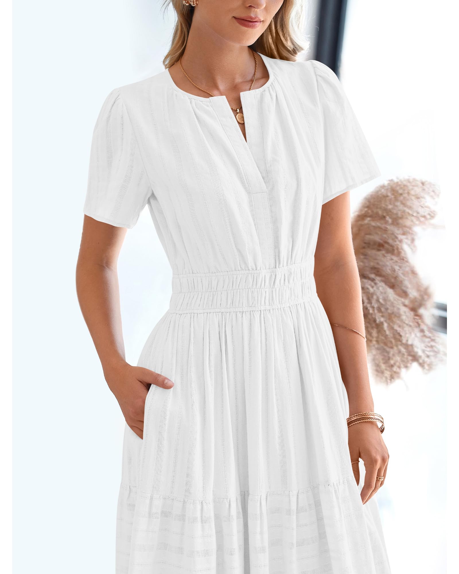 Foto 7 | Vestido Casual Btfbm Para Mujer, Verano 2025, Cuello En V Y Cintura Elástica - Venta Internacional.