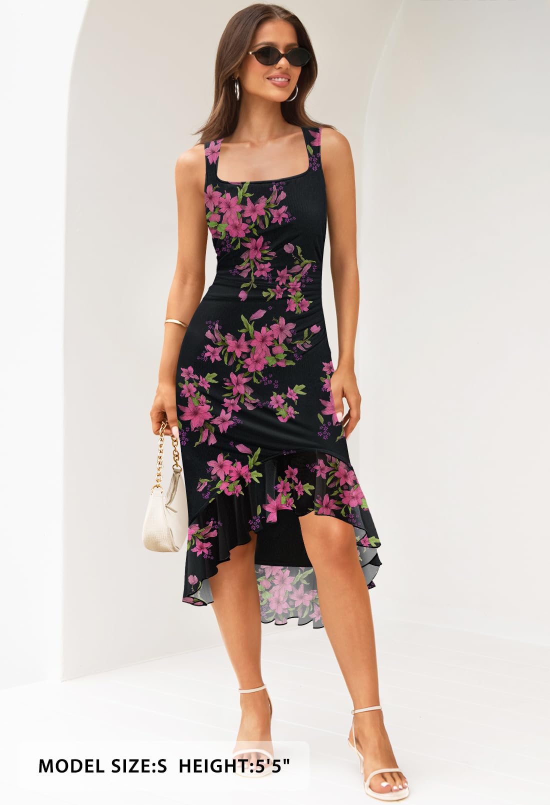 Foto 4 | Vestido Merokeety Para Mujer, De Verano, Con Estampado Floral, Cuello Cuadrado Y Dobladillo Con Volantes - Venta
