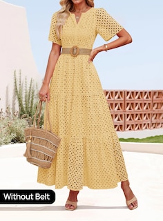 Foto 3 | Vestido Largo Zesica 2025 De Verano Con Manga Corta Y Cuello En V Para Mujer - Venta Internacional.