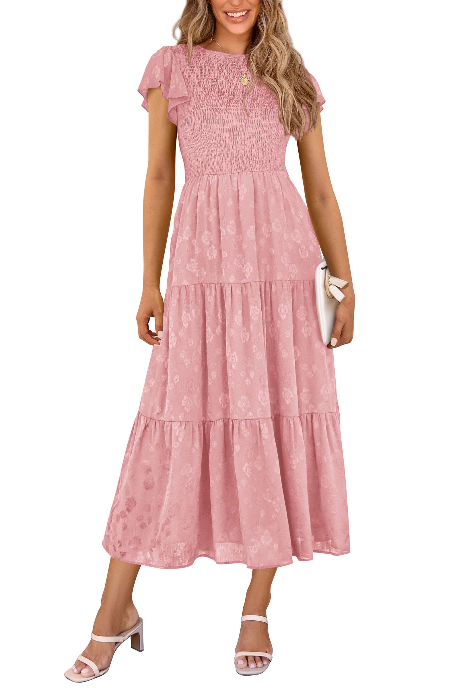 Vestido Midi Prettygarden Para Mujer, Floral, Verano 2025, Rosa - Venta Internacional.