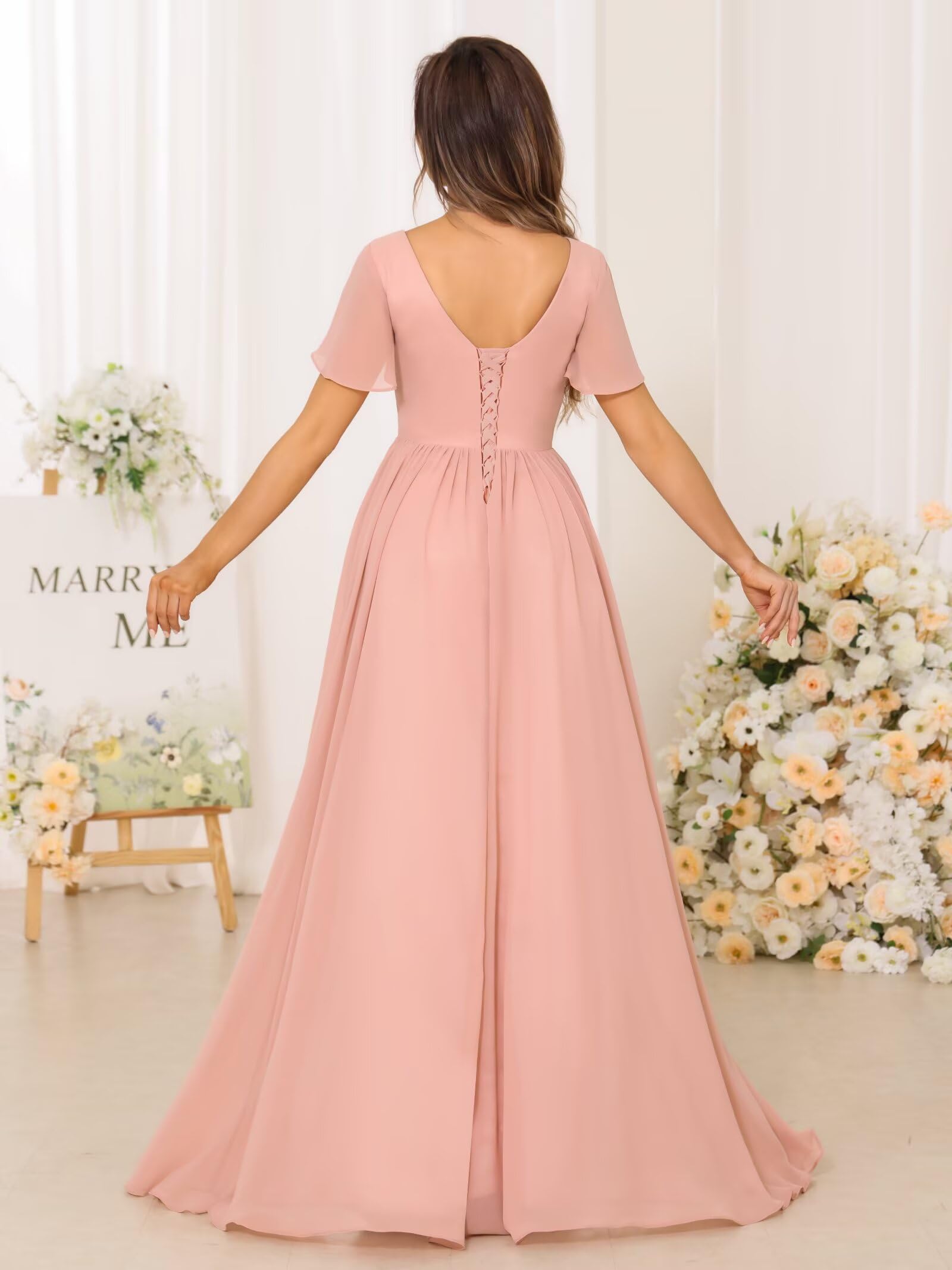 Foto 2 | Vestido De Dama De Honor Dessiny Dusty Sage Chifon Con Cuello En V, Largo - Venta Internacional.